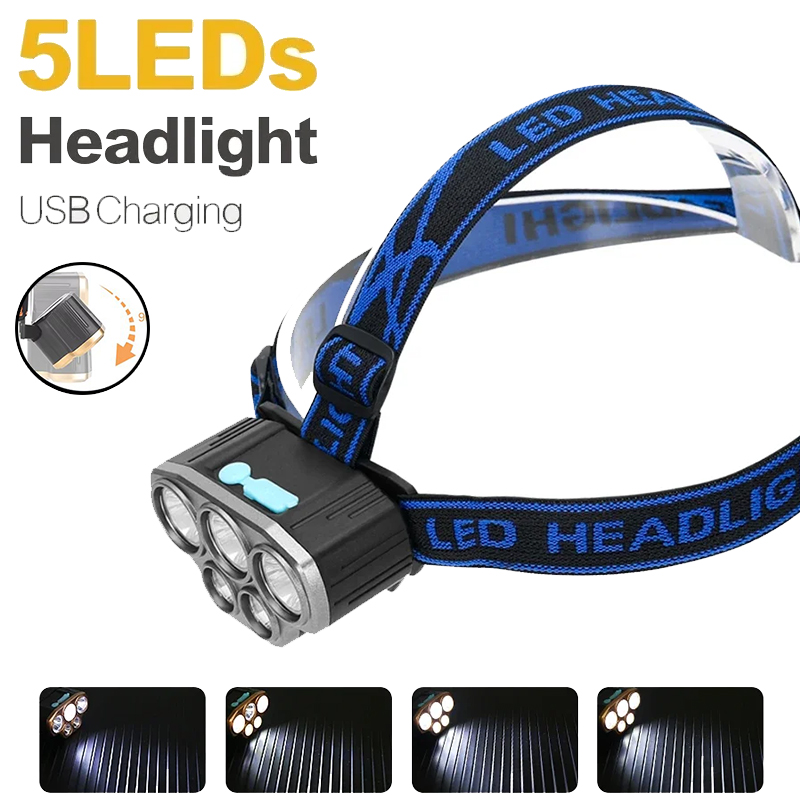 Running Headlamp - Linterna frontal recargable de 5 LED,